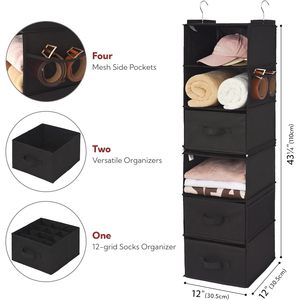 6-Shelf Hanging Closet Organizer With 3 Drawers Separable Into 2 Packs For Bedroom Wardrobe Storage Modern Design Non-Woven - Product Image 3