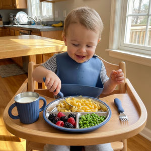 Assiette en acier inoxydable à ventouse pour enfants, personnalisable, lavable au lave-vaisselle, ensemble d'alimentation pour bébé en silicone avec manches en silicone amovibles - Product Image 5