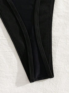 Viviblook Z316ST, Bikinis Sexys para Mujer, Diseño de Círculo Metálico Negro, con Cordones, Top Triangular, Tanga, Traje de Baño - Product Image 3