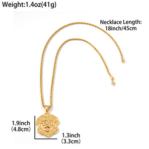 Colgante de Lujo con Cabeza de León Audaz y Escudo, Cadena de Cuerda Trenzada Personalizable, Acero Inoxidable 316L, Chapado en Oro de 18K, Unisex - Product Image 6