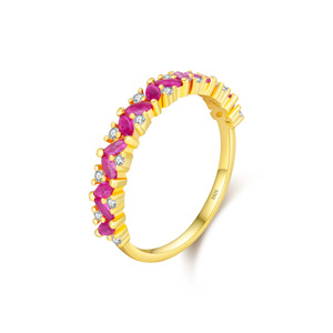 S925 Sterling Silver Gold Plated <b>Thin</b> Band <b>Ring</b> With Pink And White Zircon Stackable Jewelry Gift For Women Daily Party Wear - Product Image 1