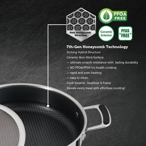 Juego de utensilios de cocina híbridos de acero inoxidable 304, sartén de inducción de cocina de <span class=keywords><strong>3</strong></span> capas, sartén antiadherente con peine de miel, diseño moderno y ecológico - Product Image 4