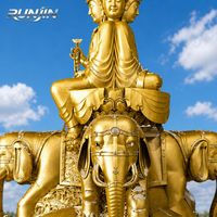 Statue de Bouddha en laiton doré de grande taille, représentant un Bodhisattva de Puxian monté sur un éléphant sacré, pour sanctuaire de monastère, œuvre d'art métallique
