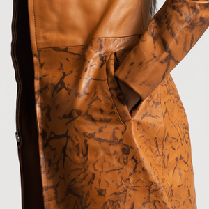 Diseño de moda tostado Otoño Invierno Gabardina de cuero Chaquetas de cuero largas reales para mujer - Product Image 1