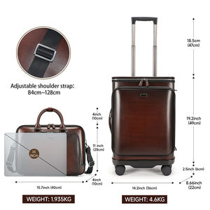 Set Koper Kulit Asli Pria Mewah Ukuran 16 Inch (Tas Kerja) dan <span class=keywords><strong>20</strong></span> Inch (Koper Kabin) dengan Roda - Product Image 6