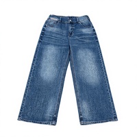 Prix de gros Jean droit pour femme grande taille, couleur unie, taille haute élastique, design anti-plis, coupe ample, en denim délavé