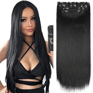 Extensions de <span class=keywords><strong>cheveux</strong></span> noires lisses à clipser - Douces et épaisses (20 pouces 4 pièces) # 1B) - Product Image 3