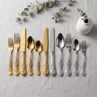 Ensemble de couverts de luxe moderne en acier inoxydable 18/10 304 doré gaufré, poli miroir, durable, personnalisable, résistant au lave-vaisselle, forgé
