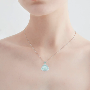 Colgante de Buda de jade azul agua natural auténtico, hecho de plata S925 con incrustaciones de jade de grado hielo. Collar para mujer. - Product Image 3