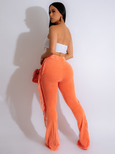 <span class=keywords><strong>Pantaloni</strong></span> <span class=keywords><strong>donna</strong></span> <span class=keywords><strong>donna</strong></span> <span class=keywords><strong>donna</strong></span> Casual <span class=keywords><strong>pantaloni</strong></span> lunghi in tinta unita con nappe <span class=keywords><strong>pantaloni</strong></span> a zampa d'elefante con frangia aderente elasticizzata rosa arancione - Product Image 3