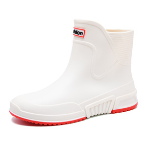 Bottes de pluie pour femmes, blanches et rouges, à talon bas, imperméables, antidérapantes, toutes saisons, couleur unie, style 9688 - Product Image 5