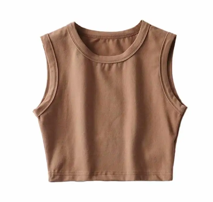 Custom Wholesale Crop Tops Tank Tops Vest T Shirt Women Sleeveless Solid blank Crop Tops Vest 100% cotton t shirt women