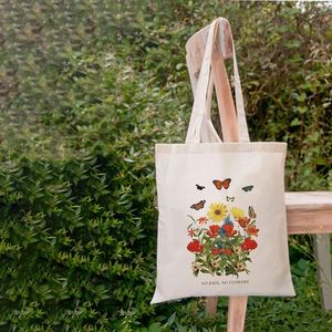 Custom Large Capacity Floral Pattern <b>Canvas</b> Handbag with Stylish Letter Graphic Practical <b>Shopper</b> Bags for Shopping - Product Image 4