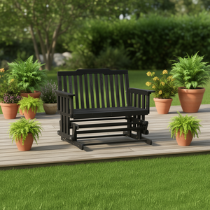 Banc balançoire en bois pour 2 personnes, noir, séchage rapide, design de canapé d'extérieur pour jardin, cour, véranda - Product Image 2