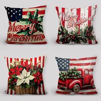 Housse de coussin de Noël, motif drapeau américain et agneau de Noël, housse de coussin décorative pour la maison, décoration de Noël