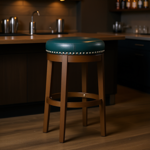 Green Faux Leather Bar Stool Solid Wood <b>Frame</b> 360 <b>Degree</b> Swivel Seat Nailhead Trim Modern Design Home Bar Furniture - Product Image 2