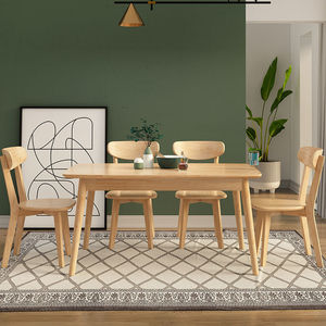Juego de mesa de comedor de madera maciza de estilo nórdico, rectangular, una mesa, cuatro sillas, diseño minimalista moderno para apartamentos pequeños - Product Image 1