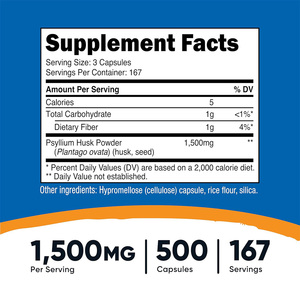 GMP Sertifikalı <span class=keywords><strong>Psyllium</strong></span> Kabuğu Kapsülleri Porsiyon Başına 1500mg 500 Kapsül Glutensiz - Product Image 4
