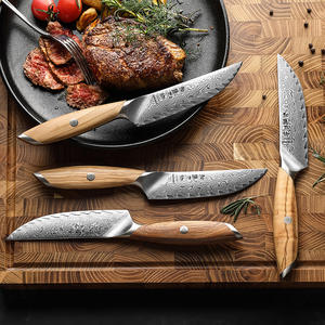 HEZHEN جديد طاقم سكاكين لحمة اللحم 4 قطع سكاكين لحمة اللحم من الفولاذ الموسدسك مقبض من خشب الزيتون - Product Image 2