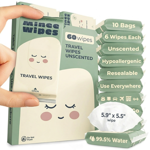 Mini lingettes humides 6 paquets x 10 lingettes Douces et sans alcool Idéales pour le nettoyage en déplacement Vente en gros disponible - Product Image 1
