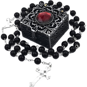 Vintage Imitation Pearl Rosary Necklace Zinc Alloy <b>Sweater</b> Chain Crystal Rhinestone Box <b>Set</b> Unisex Gift Jewelry - Product Image 5