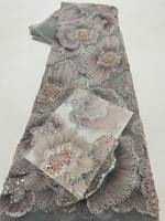 Tissu en dentelle brodé de fleurs 3D jaunes de luxe avec appliques, perles et sequins de haute qualité, léger et biologique, idéal pour la couture de créateurs