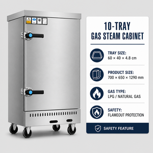 Cuisinière à vapeur professionnelle à gaz 10 bacs, GPL/Gaz naturel, pour restaurants, hôtels, traiteurs et cuisines commerciales - Product Image 2