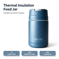 Clam Pot Essensbehälter, 304 Edelstahl Vakuum-Isolierter Thermobehälter mit Faltbarem Löffel, Tragbarer Suppenbehälter für die Arbeit