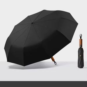 Parapluie pliant pour homme, entièrement automatique, ouverture/fermeture à un bouton, poignée en bois, logo gravé, cadeaux d'affaires - Product Image 1