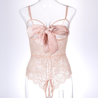 Robe de nuit sexy transparente en dentelle, nuisette une pièce, teddy, nœud floral, lingerie coquine, body sans entrejambe, body de tentation