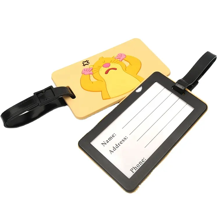 Custom 3D Embossed Cute Animal Cartoon Standard Size Soft PVC Rubber Silicone Souvenir Travel Luggage Tag