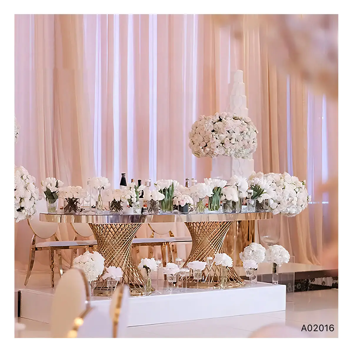 Moderno di alta qualità MDF ovali tavoli da pranzo con acciaio inox oro specchio di vetro Hotel banchetti di nozze feste all'aperto eventi