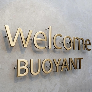ป้ายโลโก้ติดผนังแบบกำหนดเอง BUOYANT ป้ายโลหะสแตนเลสสีทอง ตัวอักษร 3 มิติ สำหรับใช้งานภายนอกและภายในอาคาร สำนักงาน <span class=keywords><strong>ร้าน</strong></span>ค้า - Product Image 3