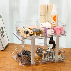 <b>2</b>-Tier Clear Plastic <b>Storage</b> Organizer with Dividers Multi-Functional Pull-out <b>Drawer</b> for Kitchen Bathroom Makeup & Cosmetics - Product Image 2