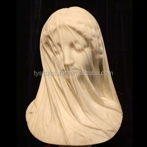 <span class=keywords><strong>Escultura</strong></span> de Busto de Dama Velada Tallada a Mano <span class=keywords><strong>en</strong></span> Mármol Beige Natural <span class=keywords><strong>con</strong></span> Corona de Flores - Product Image 3