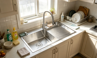 HONGDEC Gebürstetes Nickel Edelstahl Waschbecken Einzelwaschbecken für Küche, Waschküche und Waschraum