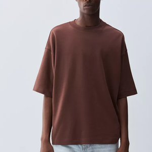 売れ筋 メンズ 100% コットン ベーシック オーバーサイズ ボックスフィット ラウンドネック Tシャツ - Product Image 5