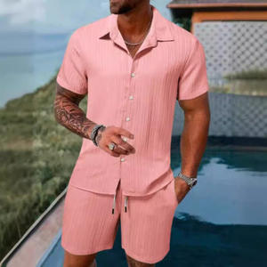 Conjunto de Playa de 2 Piezas para <span class=keywords><strong>Hombre</strong></span>, Venta Caliente Transfronteriza 2025, Estilo Europeo Americano, Camisa de Manga Corta Holgada Informal de Verano y Pantalones Cortos - Product Image 3