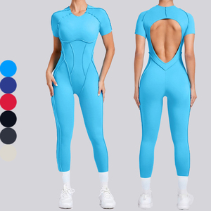 Benutzer definierte Damen Kurzarm Hollow Out Bauch Kontrolle Workout Outfit Gym One Piece Yoga Jumps uit
