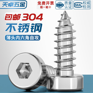 304 Stainless Steel Hex Socket Head Self Tapping Screws Metric M2 M8 Wood Fasteners Class 12.9 Grade A - Product Image 5