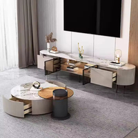 Ensemble de meubles multifonctionnels de luxe léger en pierre pour salon d'appartement moderne : table basse et meuble TV réglables