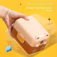 Schattige Kinderen Beer Ontwerp Bento Box Plastic Lunchbox Voedsel Dubbele Laag Capaciteit Lunchbox Draagbare Compartimental Verzegelde Lunchbox