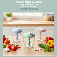 Mini Procesador de Alimentos Manual Portátil, Picador de Ajo con Cuerda, Cortador de Cebolla, Triturador de Frutas y Verduras