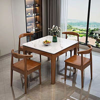 Ensemble table et chaises de salle à manger en bois massif style nordique moderne, plateau en pierre, durable, forme carrée, pour usage domestique, salon/balcon