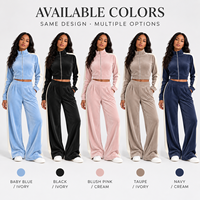 Ensemble de survêtement en velours personnalisé pour femme, veste courte à manches longues et fermeture éclair intégrale, pantalon plissé à jambes larges pour un usage quotidien décontracté