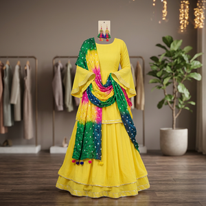Conjunto de traje especial para boda de rayón amarillo Bumblebee para mujer, marca Thread & Button, edición especial Jaipur - Product Image 3