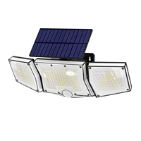 Lámpara Solar con Sensor de Movimiento para Exteriores, 3 Cabezales LED PIR 120COB, IP65 Impermeable, con Control Remoto a Batería, Panel Dividido, de Amanecer a Anochecer