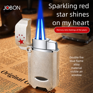 Encendedor de <span class=keywords><strong>gas</strong></span> butano JOBON al por mayor, doble llama azul, recargable, llama ajustable, accesorios para fumar, regalos para cigarros - Product Image 4