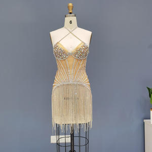 Pour RM011 Sexy sans manches gland 3D motif pli parole longueur soirée robes formelles avec plumes pour les femmes - Product Image 2