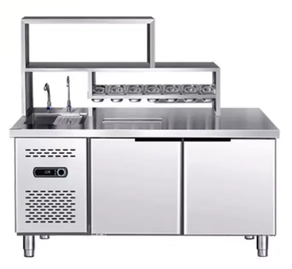 Custom Stainless Steel Bubble Tea Preparing Serving Refrigerate Freeze Coffee Counter